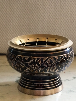 RÄUCHERSCHALE MESSING GROSS SCHWARZ-GOLD